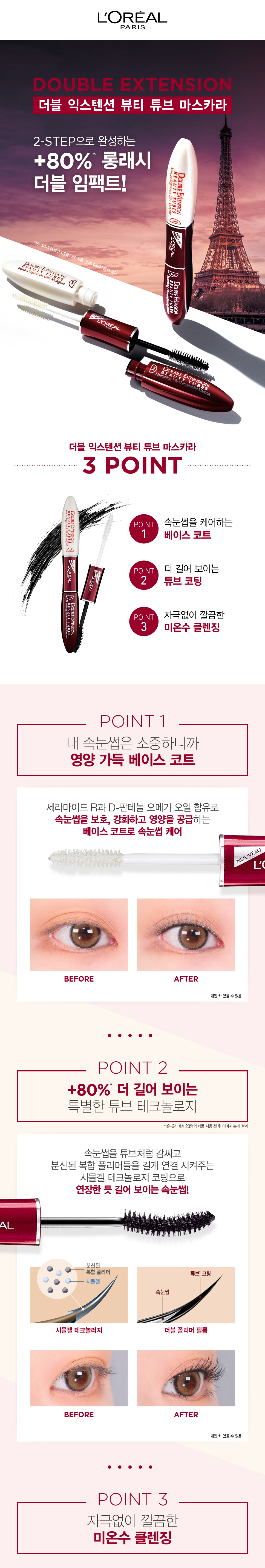 로레알파리 더블 익스텐션 뷰티 튜브 마스카라 14ml 상세페이지 